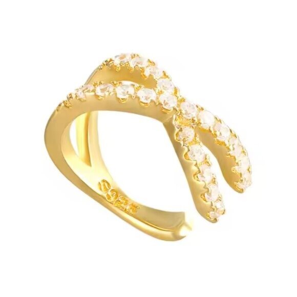 Gold Adjustable Cross Ear Cuff No Piercing 18K Gold on Sterling Silver Pretty - Picture 3 of 10